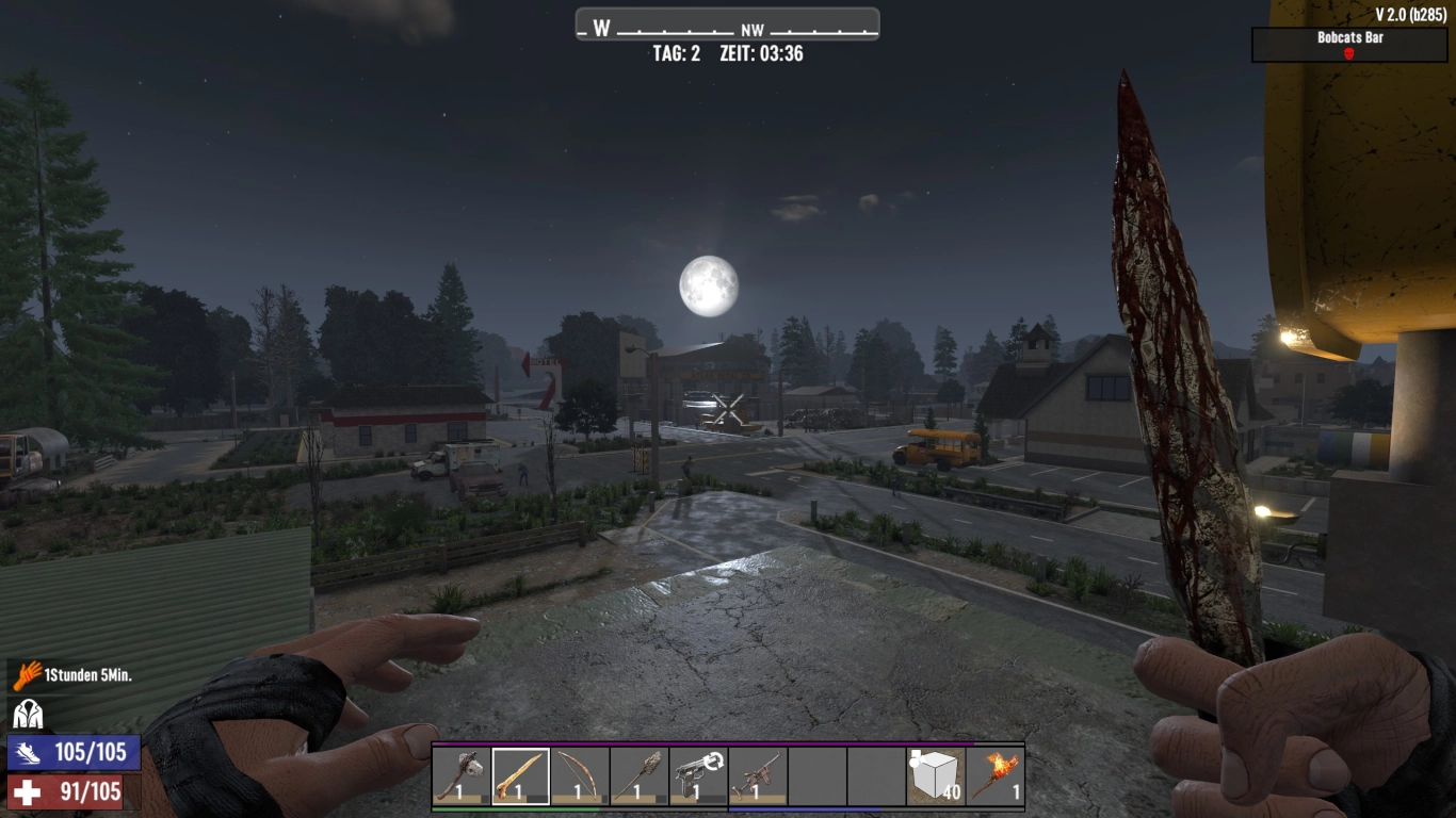 Blodmåne-base i 7 Days to Die med spikes og hævet tårn