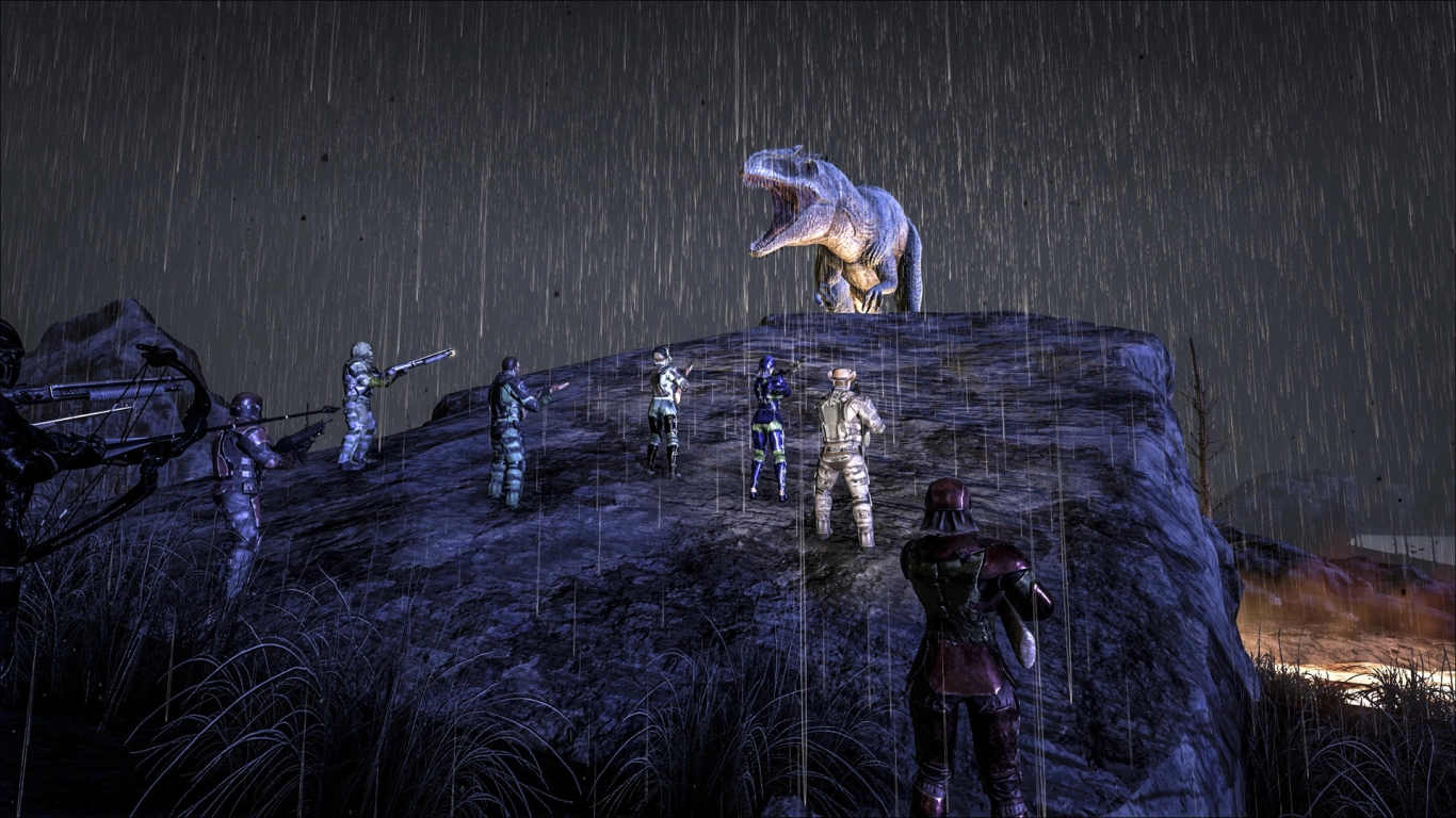 ARK The Center grafische weergave met weereffecten, mist en waterreflecties