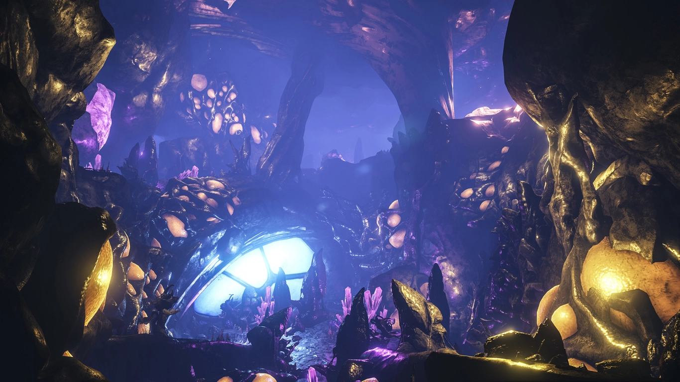 Höhlen und Aberration-Tal in ARK Valguero mit biolumineszenten Pilzen