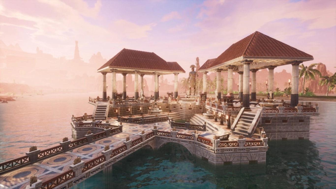 Conan Exiles Architects of Argos – Ciudad de mármol con estatuas, fuentes y luz cálida