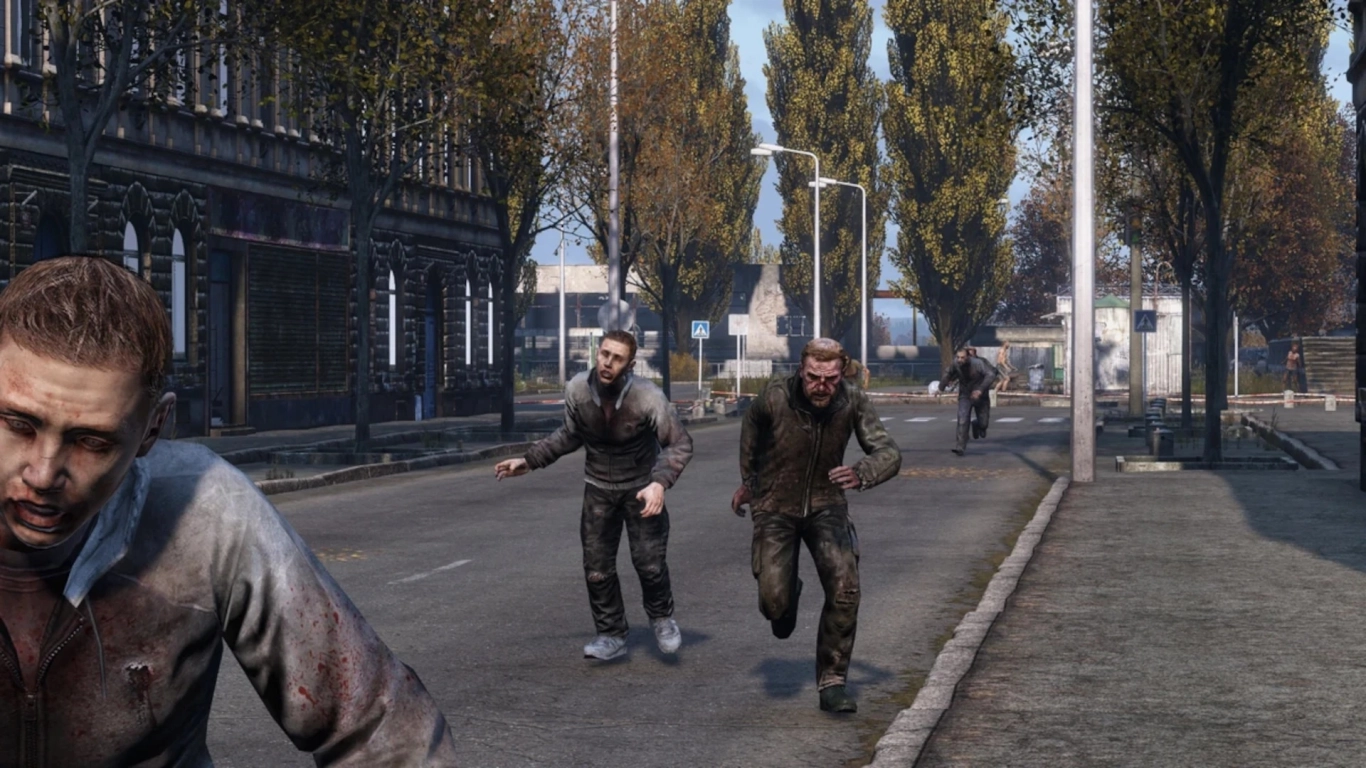 Um jogador enfrentando um zumbi em DayZ no combate corpo a corpo