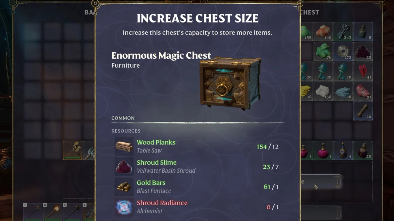 Enshrouded Truhen-Upgrade ohne Umlagern im Inventar