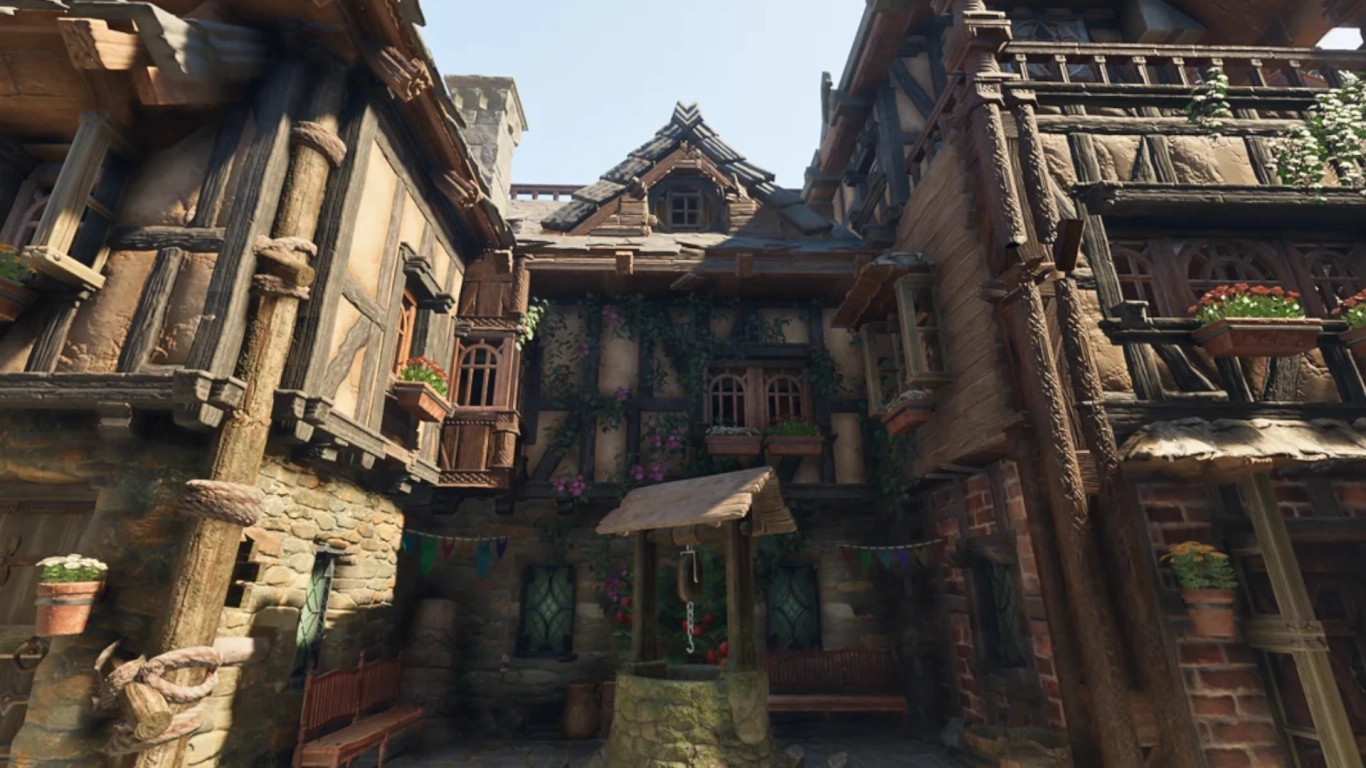 Mélange bois-pierre dans Enshrouded pour étages et murs