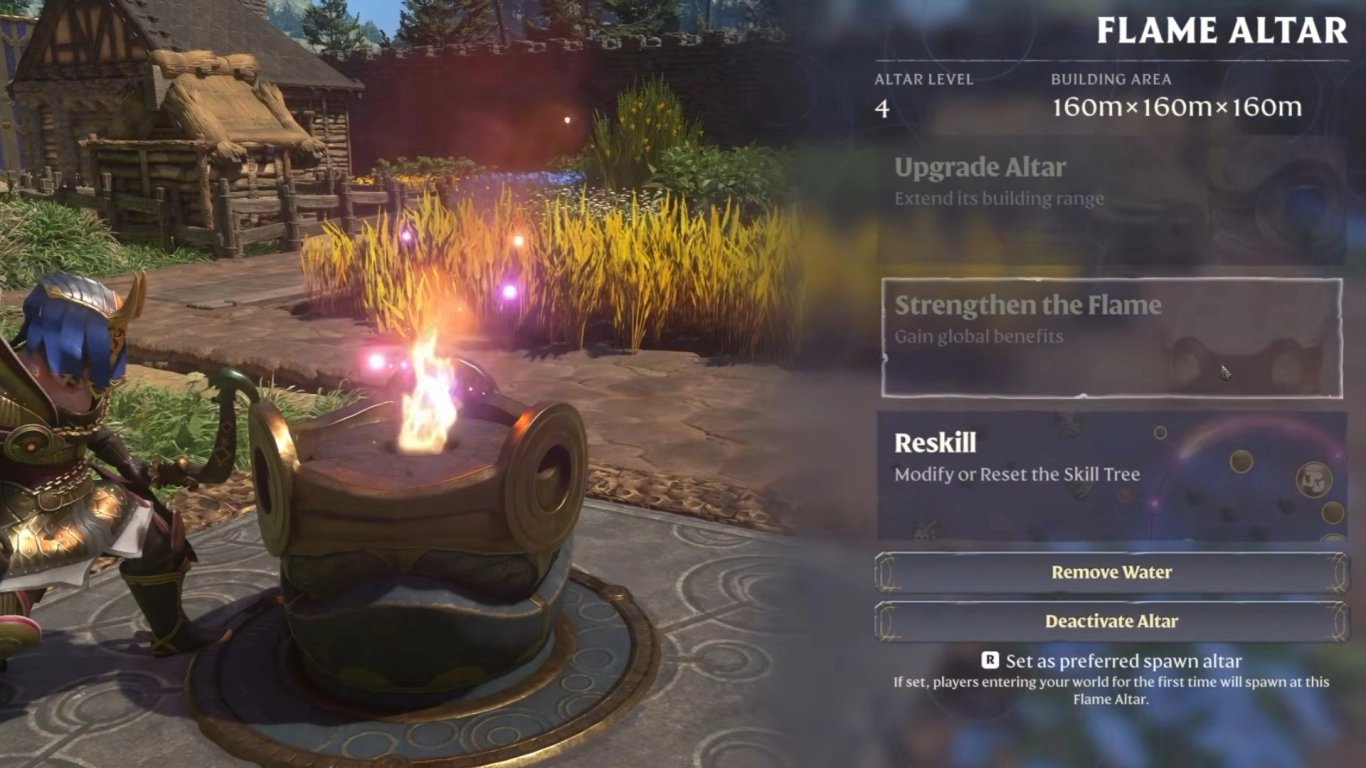 Enshrouded Flammenaltar als Basiszentrum mit Funktionen und Radius