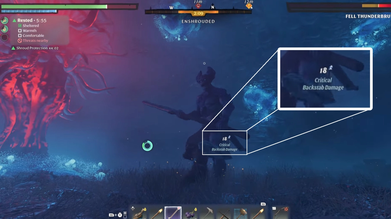 Enshrouded Kampfbewegung mit Ausweichen, Rollen und Doppelsprung