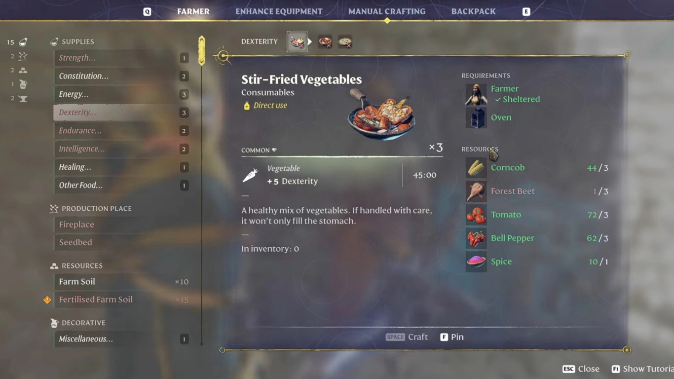 Enshrouded Dessertmagen Skill und aktive Mahlzeiten Slots