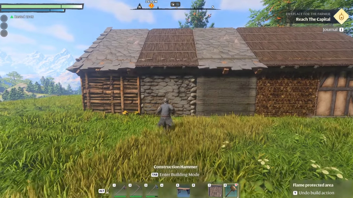 Enshrouded’da hizalama (Snapping) aracıyla farklı beşik çatı formlarıyla çatı inşa etmek