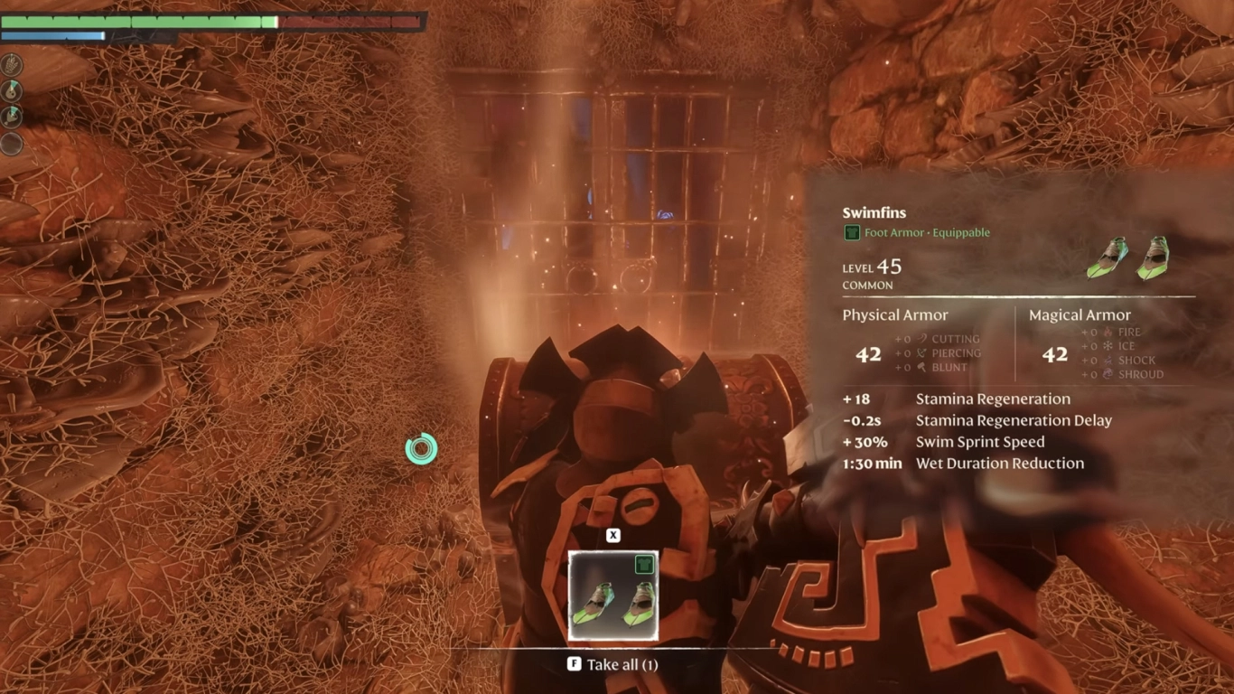 Barbatanas para aventuras subaquáticas em Enshrouded Wake of the Water