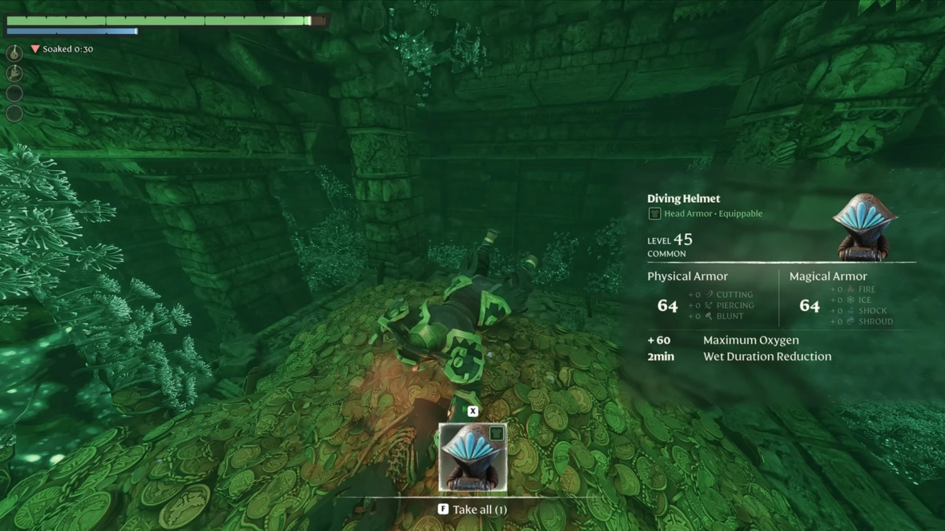 Local do capacete de mergulho em Enshrouded Wake of the Water com bónus de oxigénio