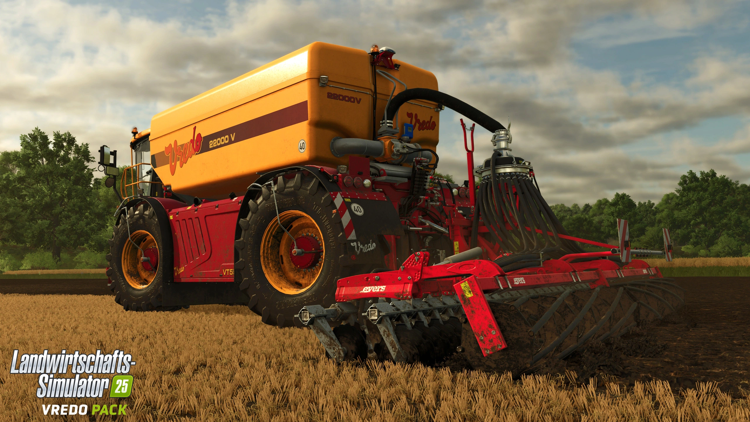 Vredo Pack in Farming Simulator 25 con trasemina e spandimento del liquame