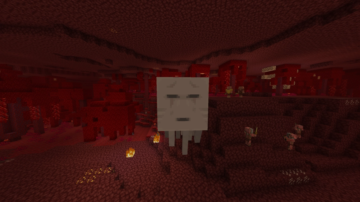 Un Ghast en Minecraft con efecto de fuego