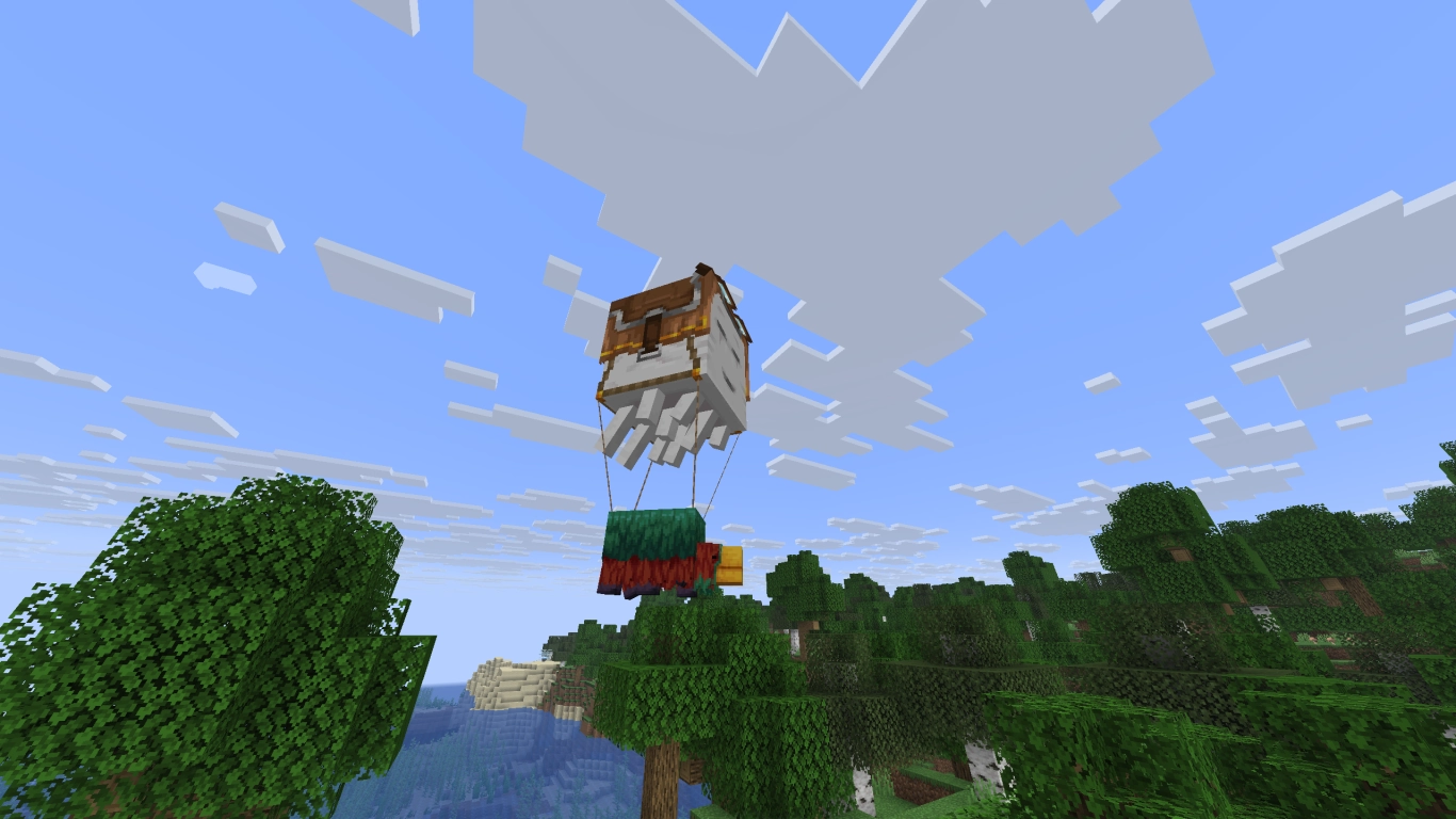 Jugador de Minecraft volando sobre un Ghast feliz