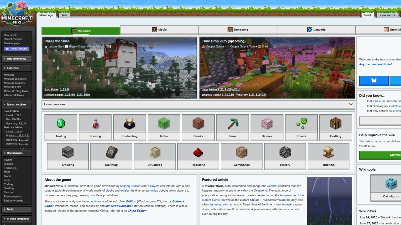 Captura de tela do Minecraft Wiki