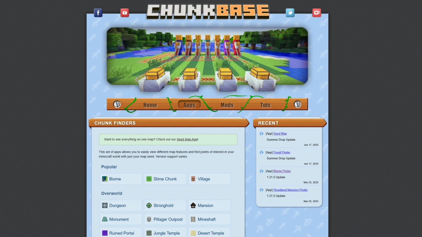 Captura de tela do site Chunkbase
