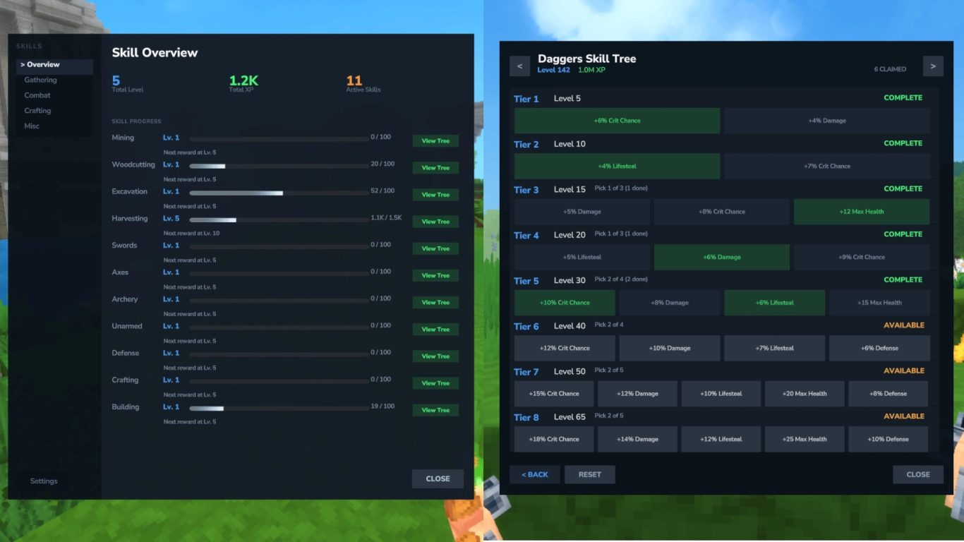 Hytale mod MMO Skill Tree & Abilities z RPG drevesom veščin in sposobnostmi