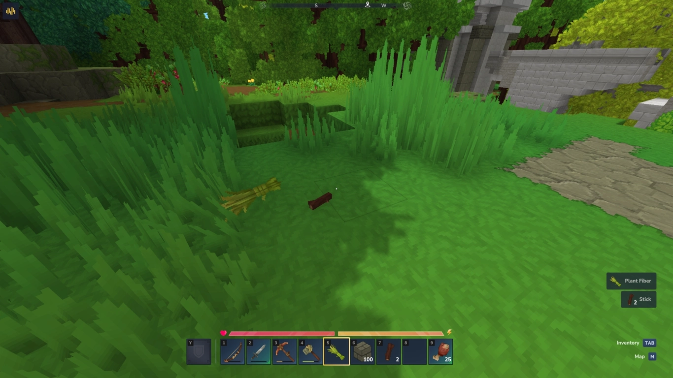 Hytale resurssamling: fibrer, pinnar, stenar