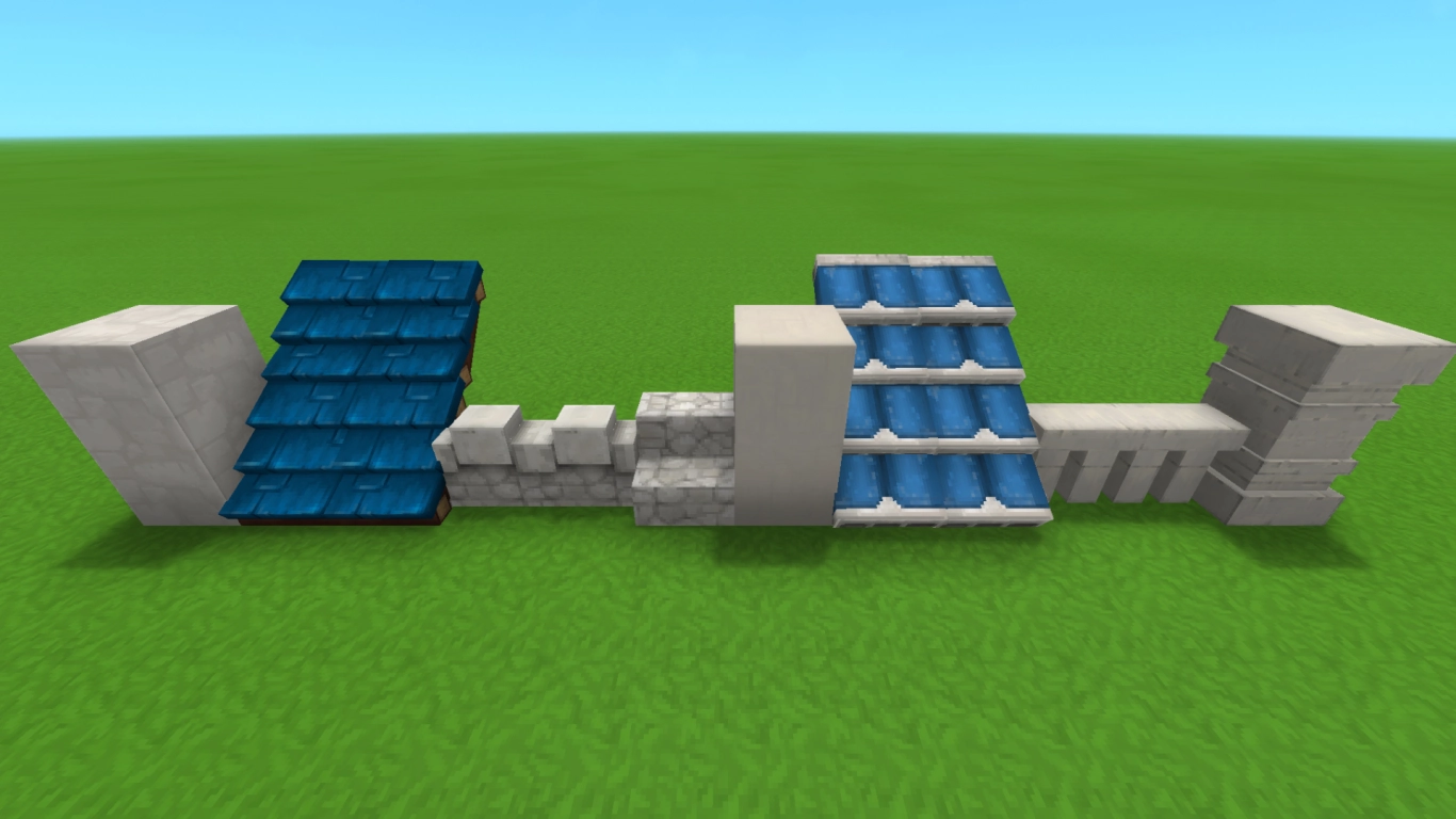 Hytale Chalk: blocchi da costruzione bianchi e blu, tetti e colonne