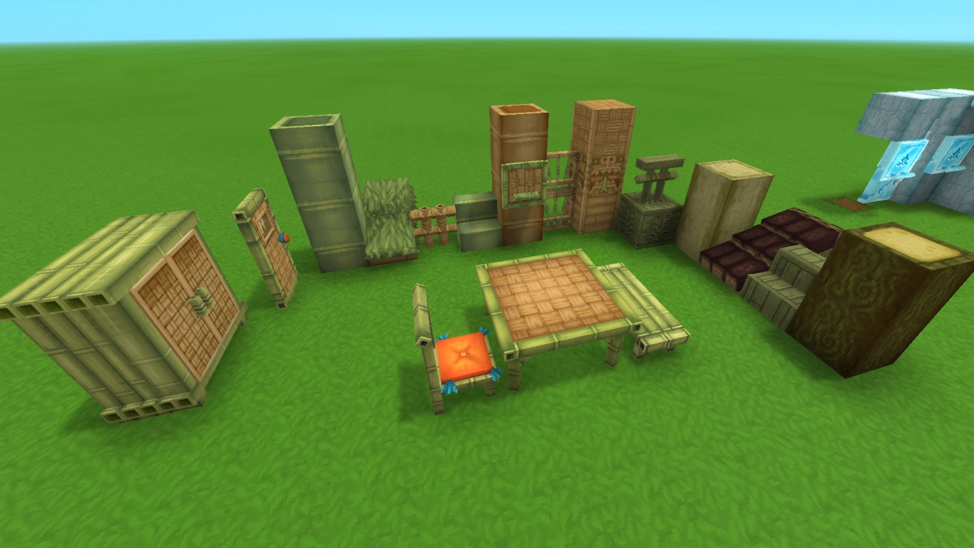 Hytale bambù e legno tropicale: motivi esotici, recinzioni e mobili per case sulla spiaggia e capanne nella giungla