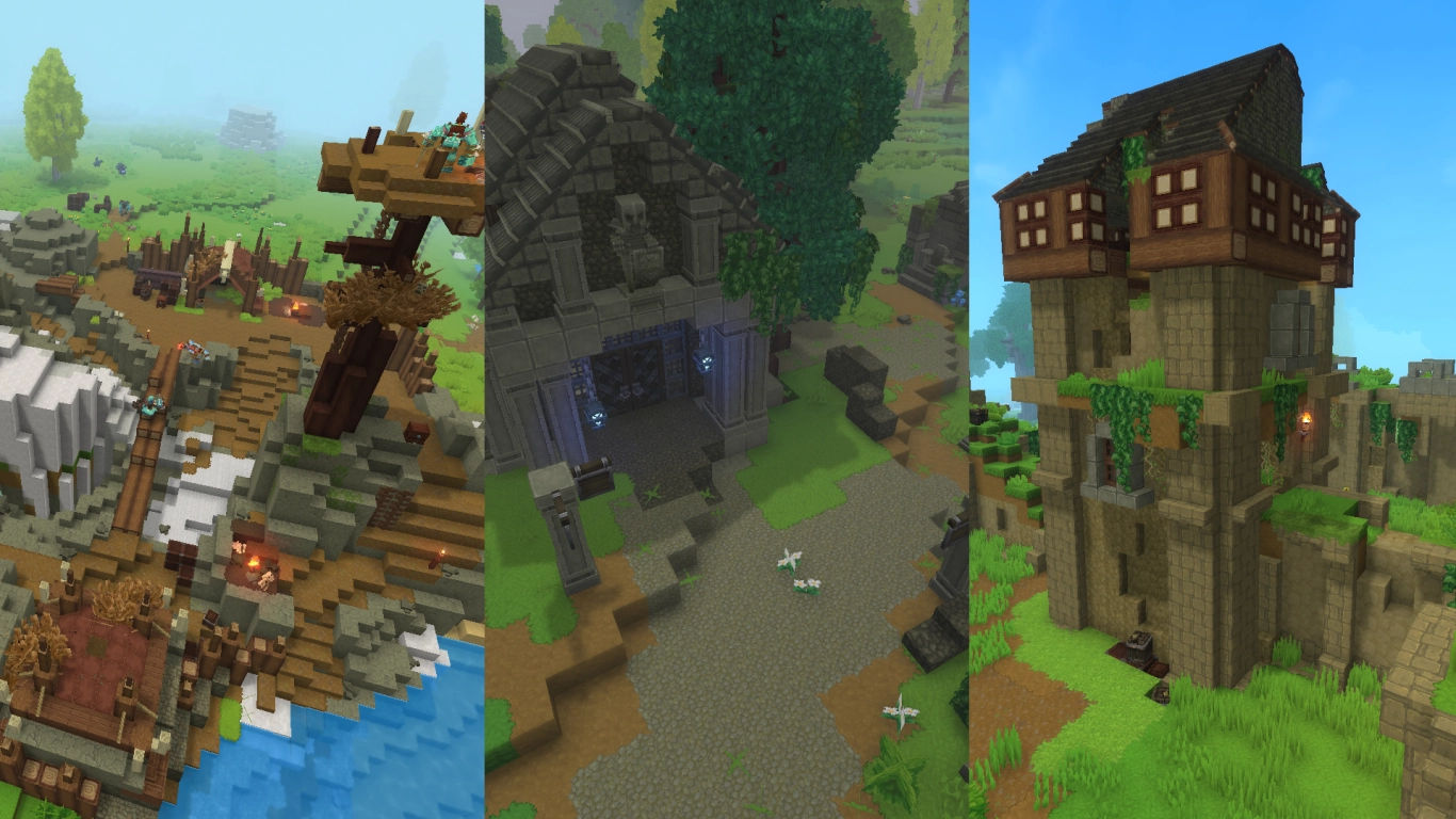 Hytale byggnader i Emerald Wilds: tempel, ruiner och Trork-läger