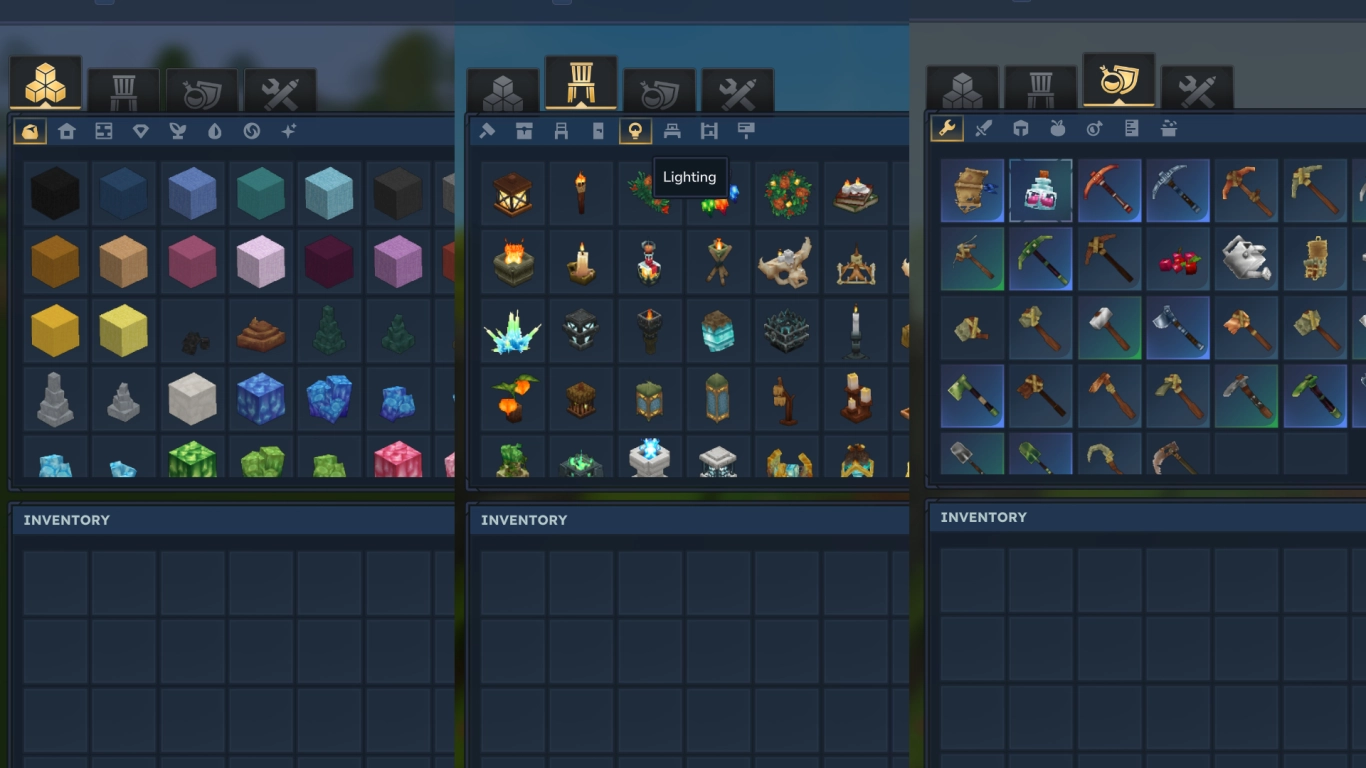 Inventario de Hytale: bloques, decoración y equipo en el modo Creativo