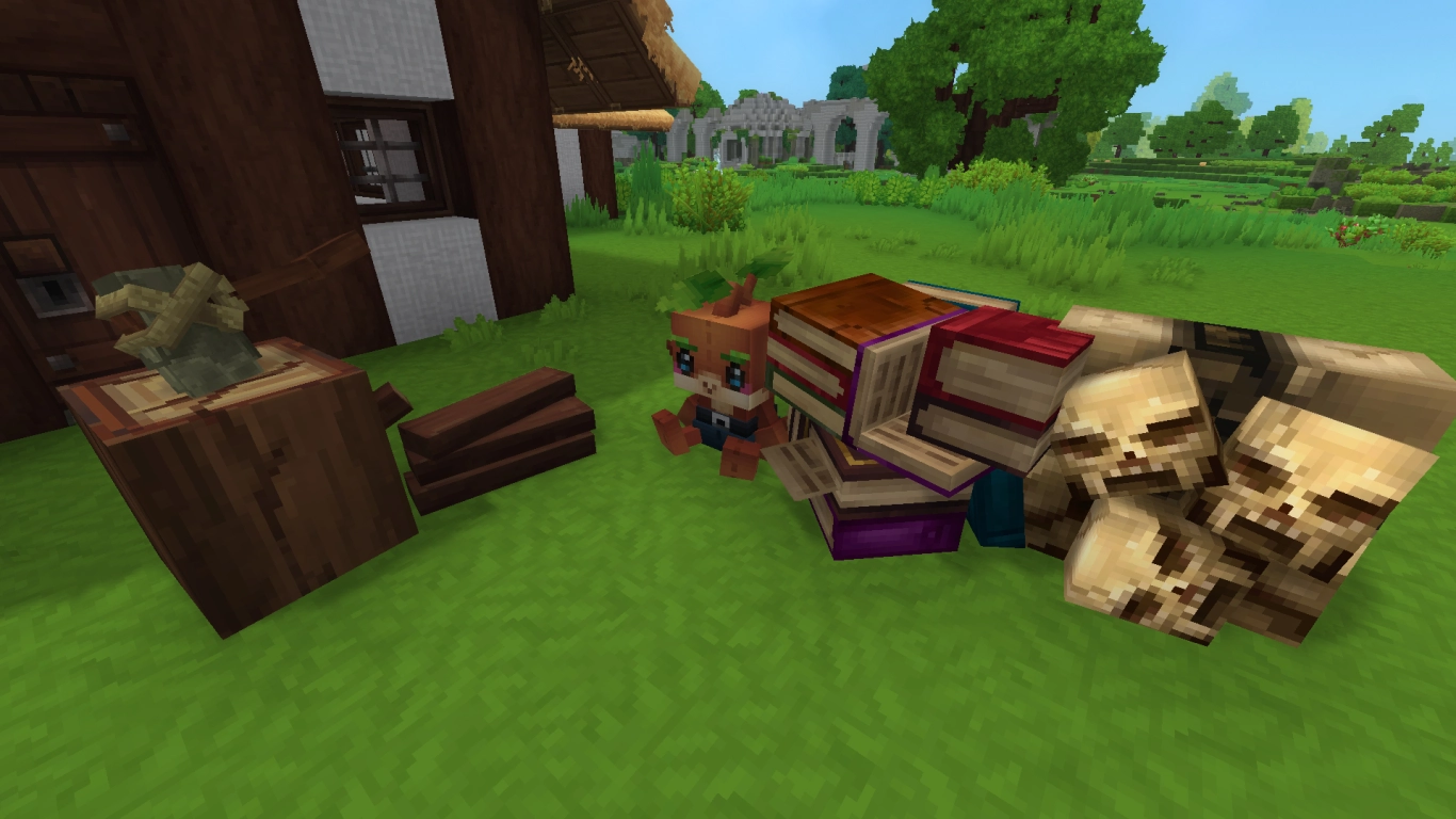 Hytale: decoraciones como montones de libros, huesos y peluche de Kweebec