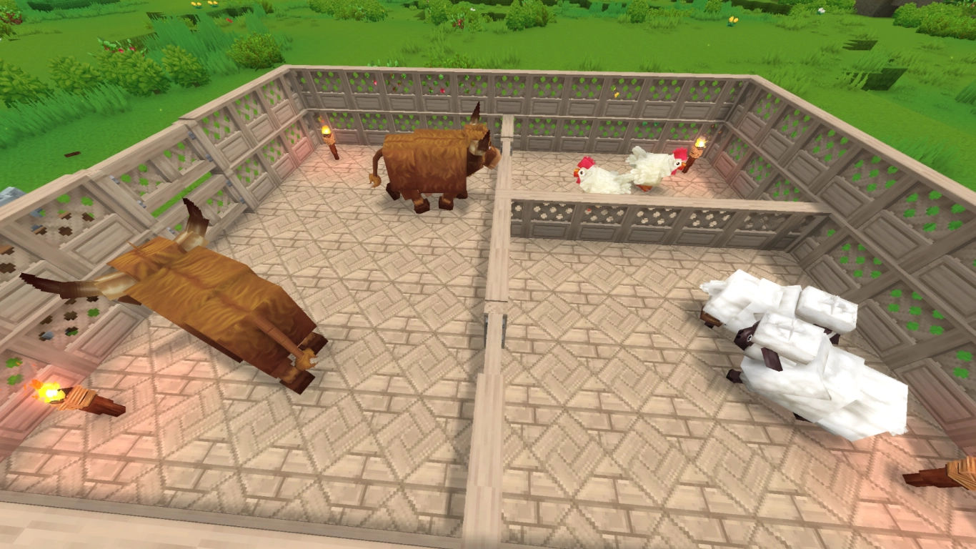 Enclos sûr pour les animaux dans Hytale avec clôture et portillon