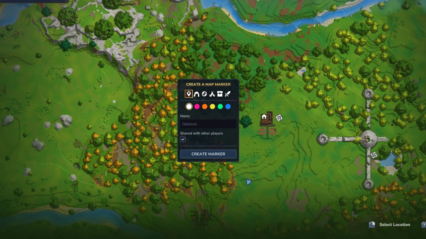 Hytale mapa com marcadores próprios e códigos de cores