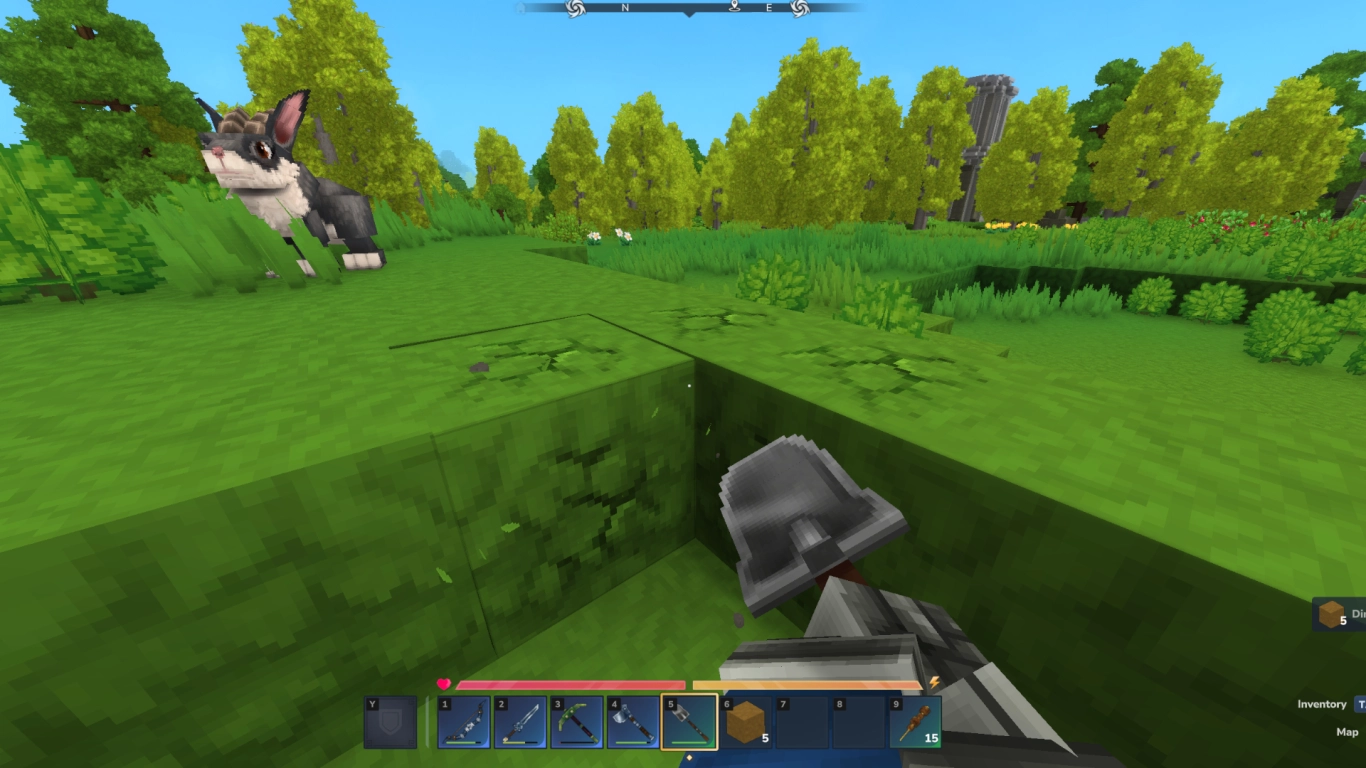 Hytale-spade i järn för snabbare brytning av flera jordblock