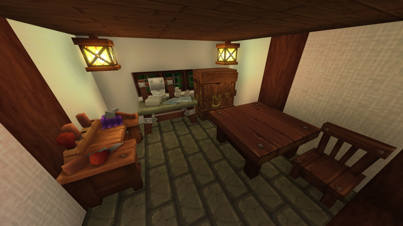Carpintaria de Hytale com Builder's Workbench e Furniture Workbench para móveis e decorações