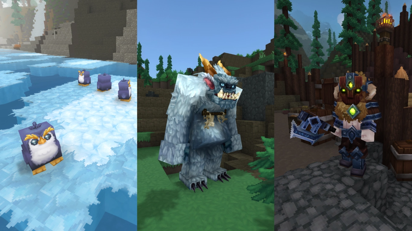 Hytale zóna 3 zvířata jako lední medvědi, tučňáci a yetti ve Whisperfrost Frontiers