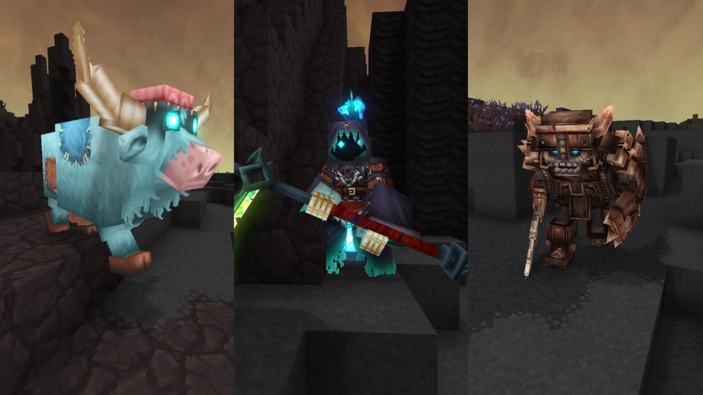 Undead animals and skeletal warriors in the Devastated Lands of Hytale Zone 4