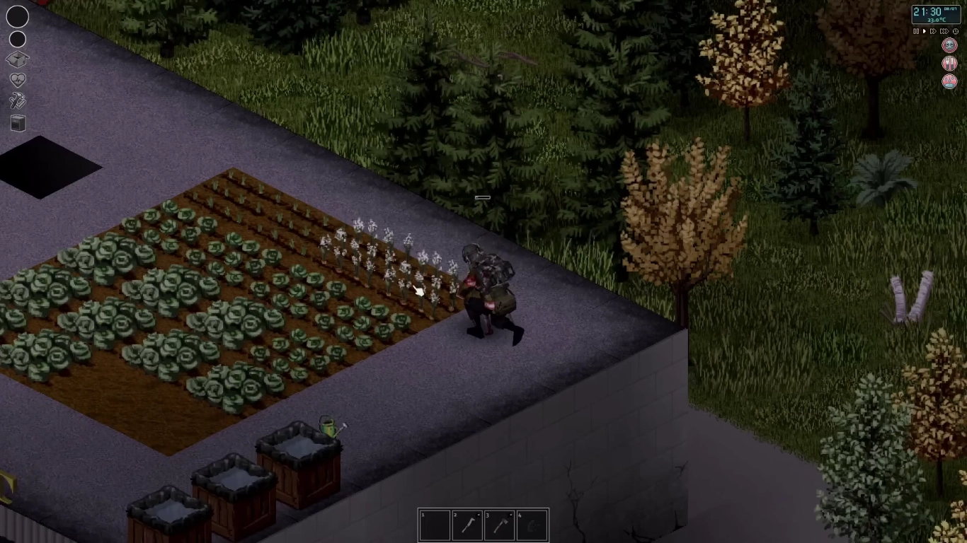 Living independently through farming and fishing in Project Zomboid