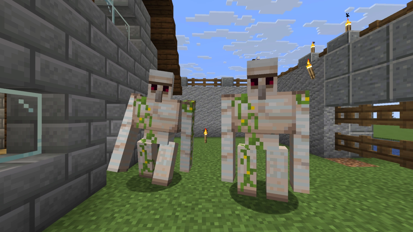 Eisengolem schützt eine Minecraft-Base vor Monstern