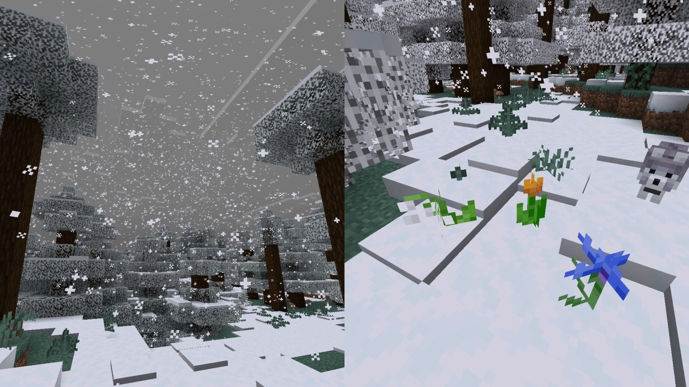 Minecraft Bedrock snow with snowlogging and falling snow layers