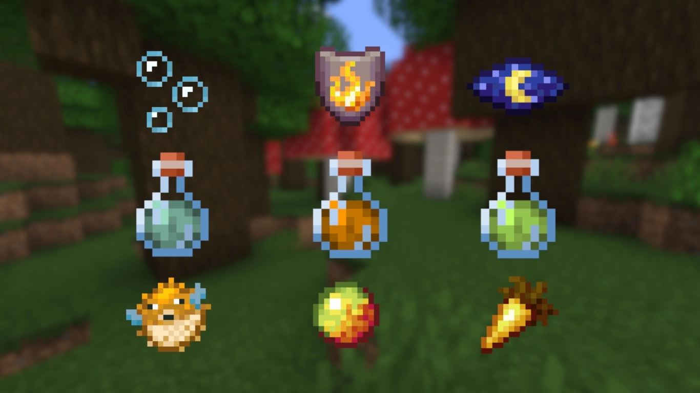 Alambicco di Minecraft e ingredienti per preparare pozioni