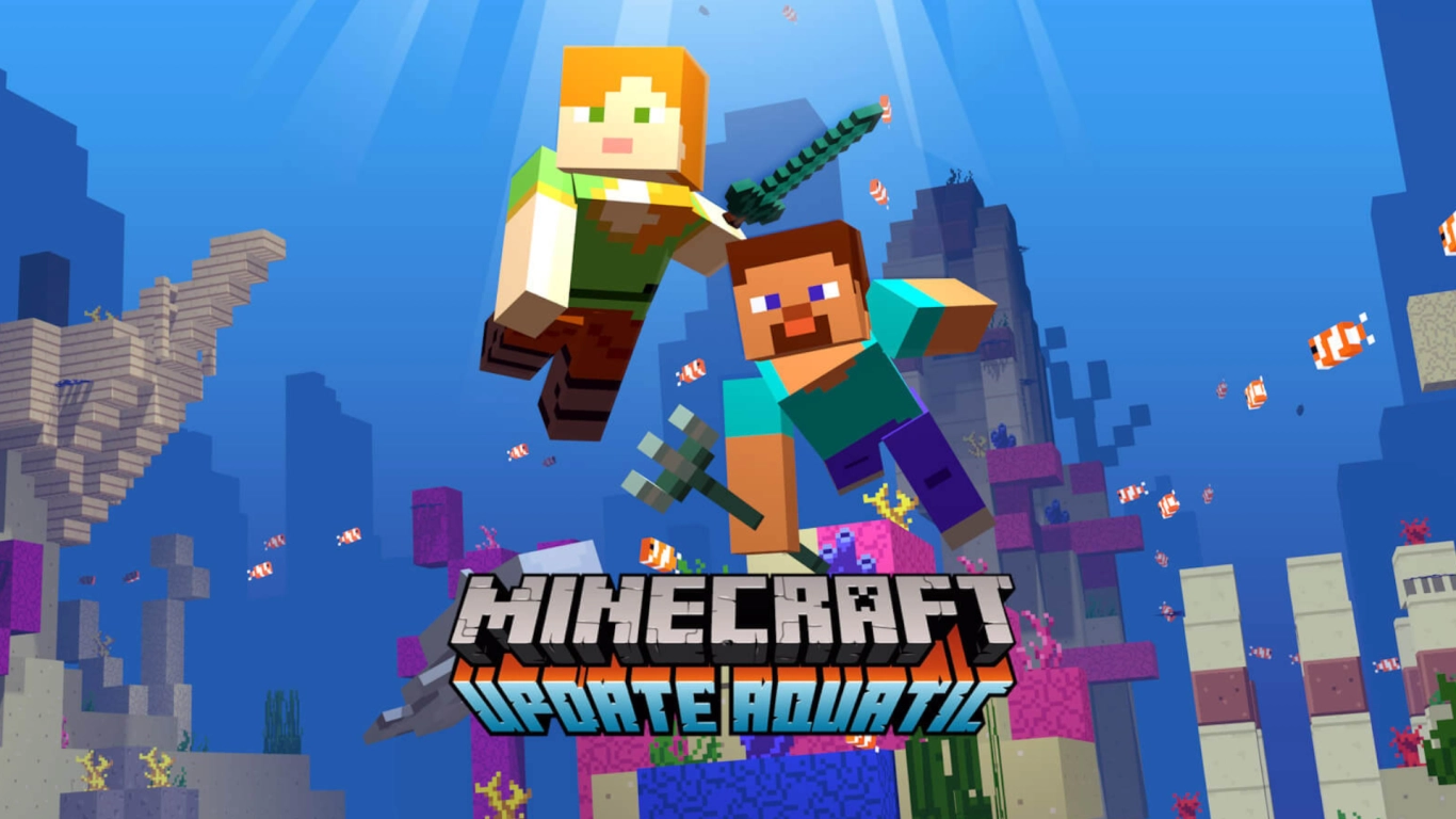 Minecraft 1.13 Update Aquatic avec biomes océaniques, nage et trident