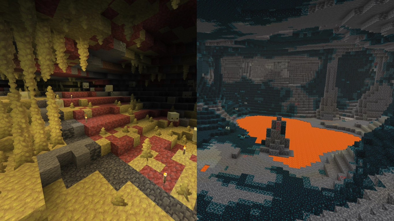 Djup och grottbiomer som droppsten, lummiga grottor och Deep Dark i Minecraft