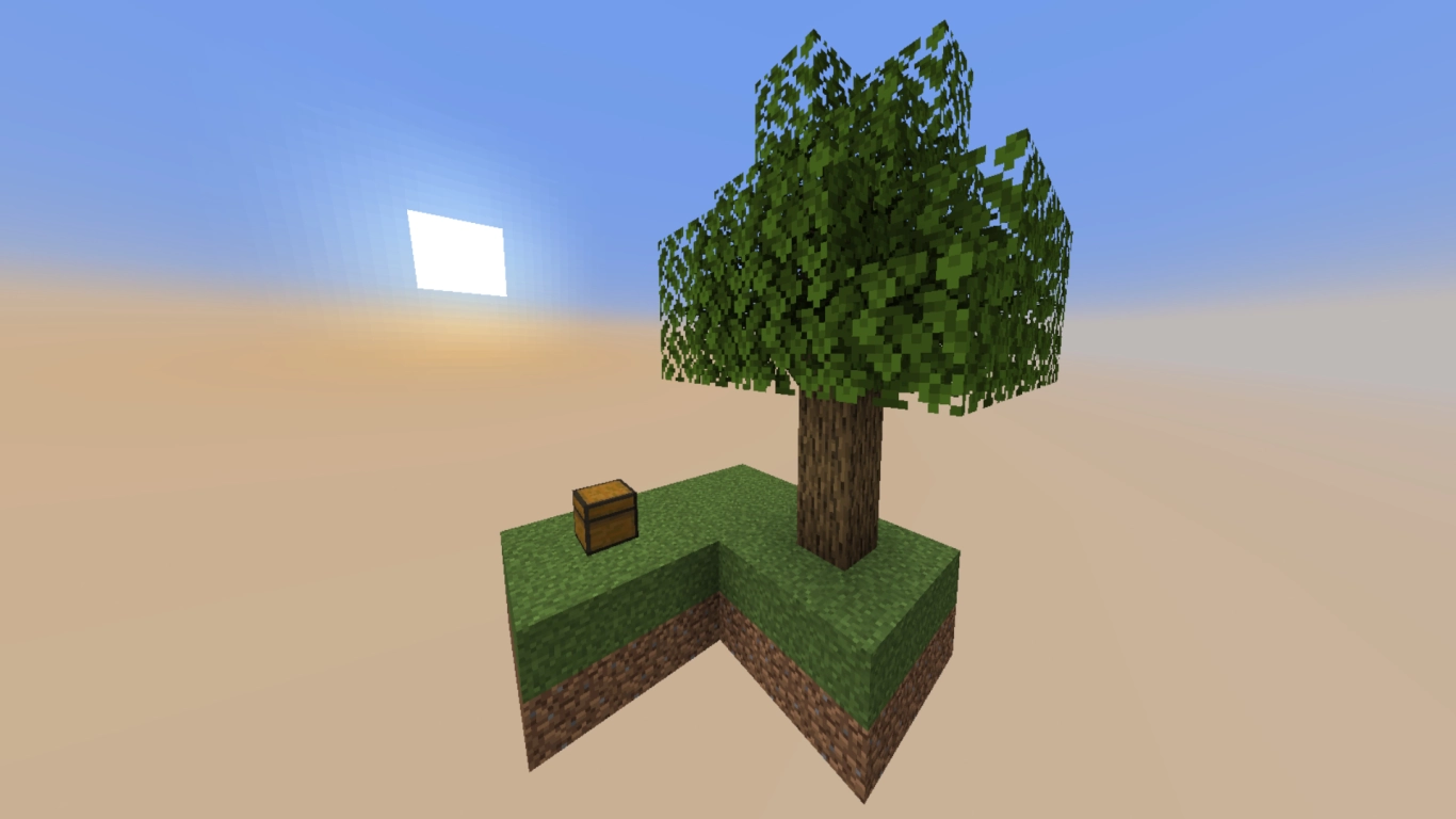 Minecraft Skyblock Challenge auf kleiner Insel mit Baum und Kiste
