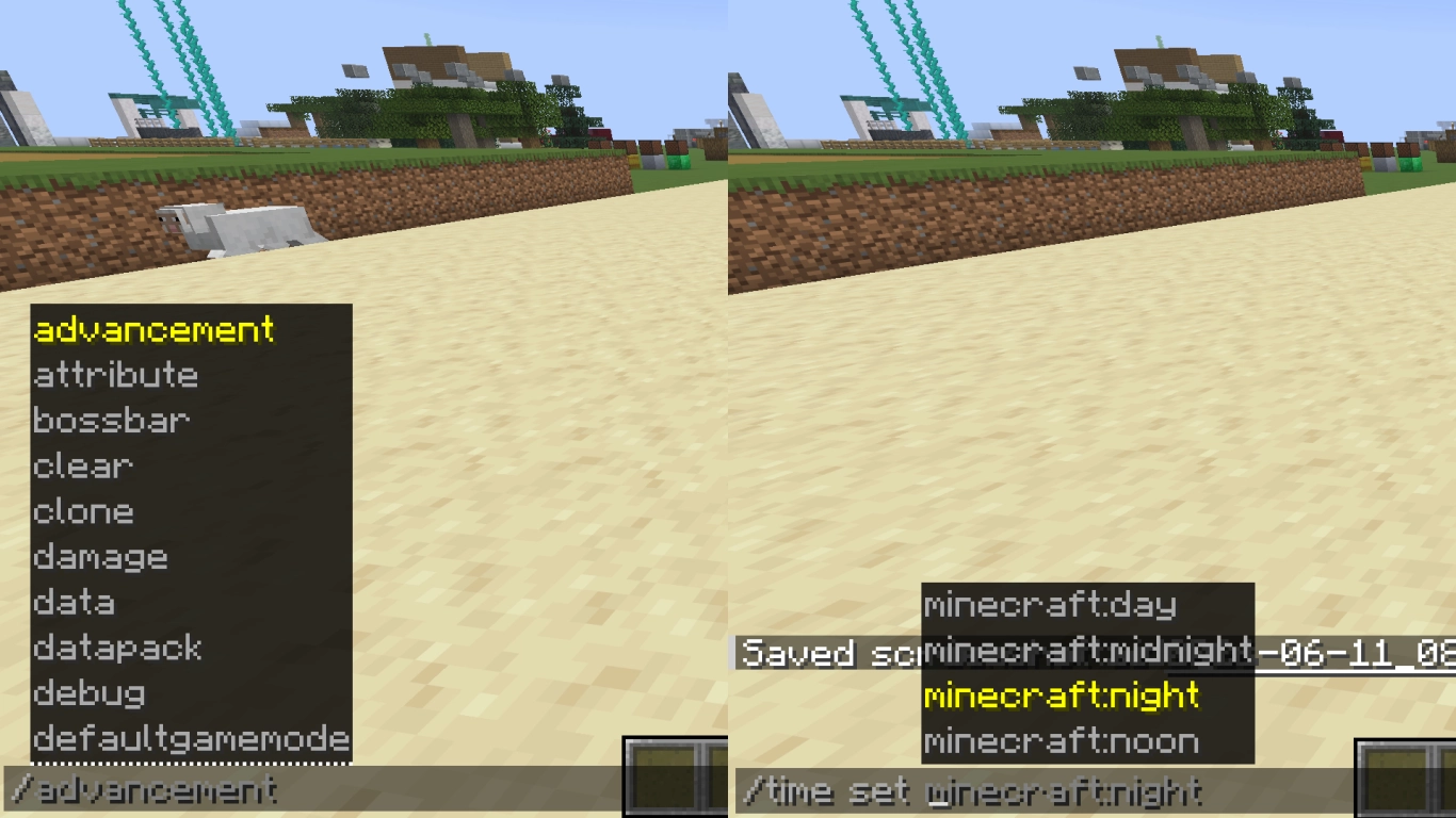 Autocompletar e seleção de parâmetros para comandos do Minecraft no chat
