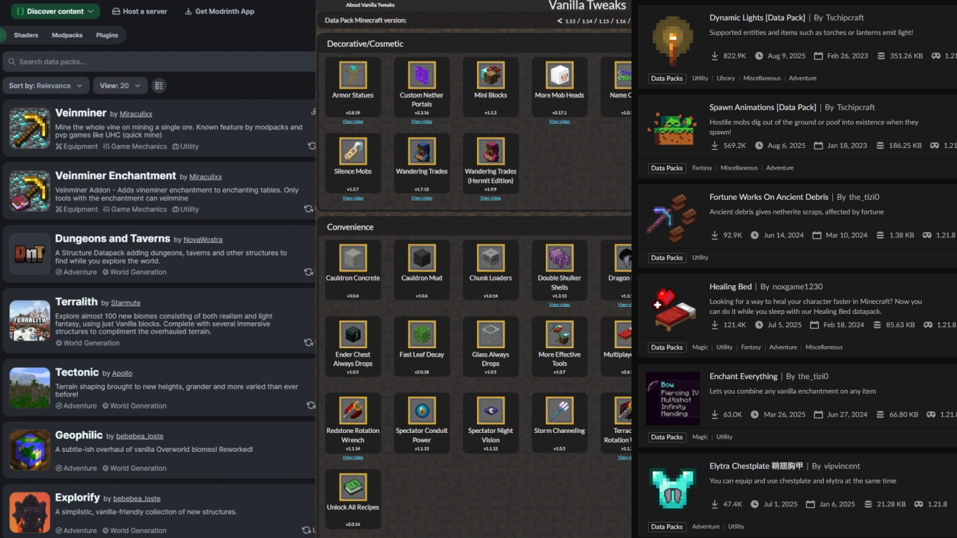 Exemplos de Data Packs da comunidade e melhoria da jogabilidade no Minecraft