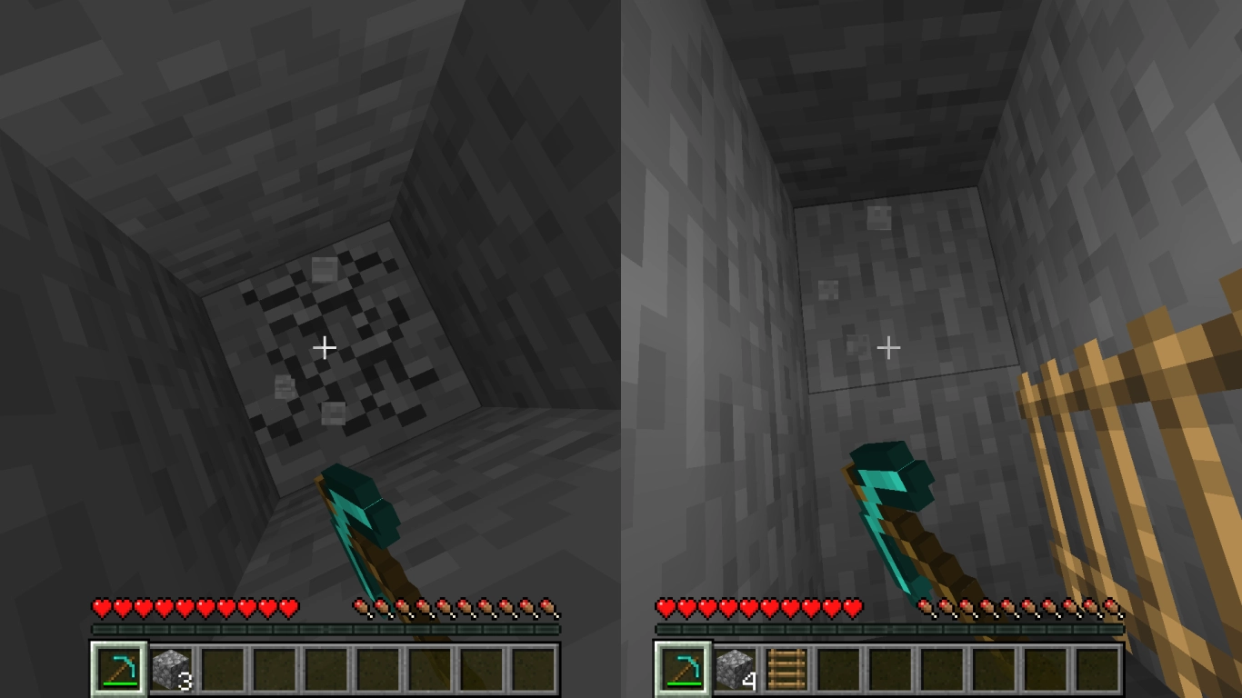 Minecraft-spiller graver lodret ned risiko for lava og faldskade