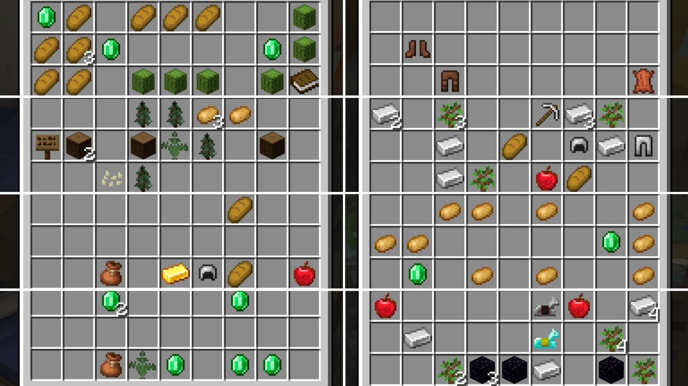 Minecraft Dorf-Bauwerke nach Beruf mit Truhen-Loot und Arbeitsstationen