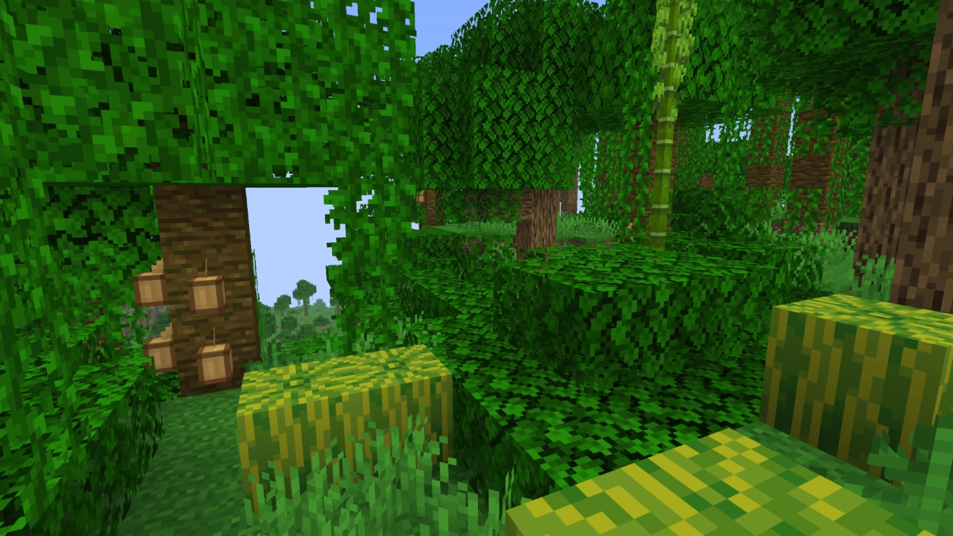 Kakaobohnen an Dschungelbaumstämmen und Bambus in Minecraft