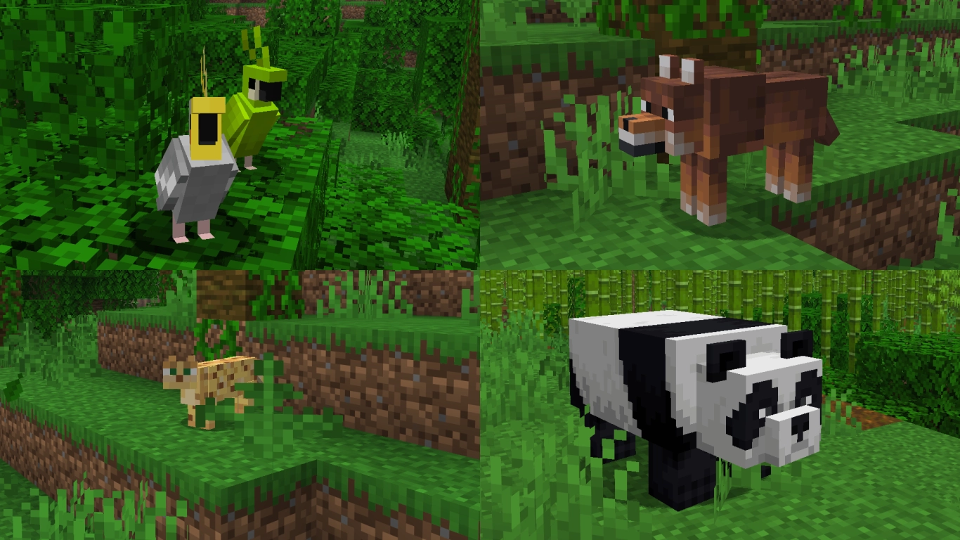 Pandas Ozelots und bunte Papageien im Minecraft Dschungel
