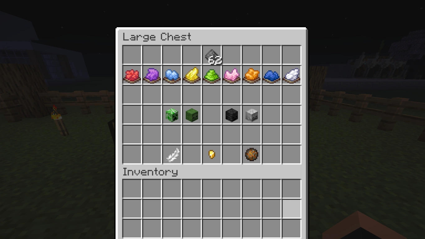 Vier Formen für Feuerwerkssterne in Minecraft: Große Kugel, Creeper, Fontäne und Stern