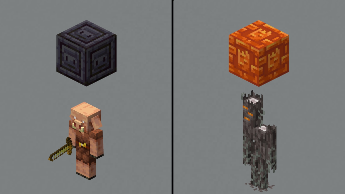 Kaiverrettu Nether-tiili, jossa on Wither-luurangon kuvio Minecraftissa