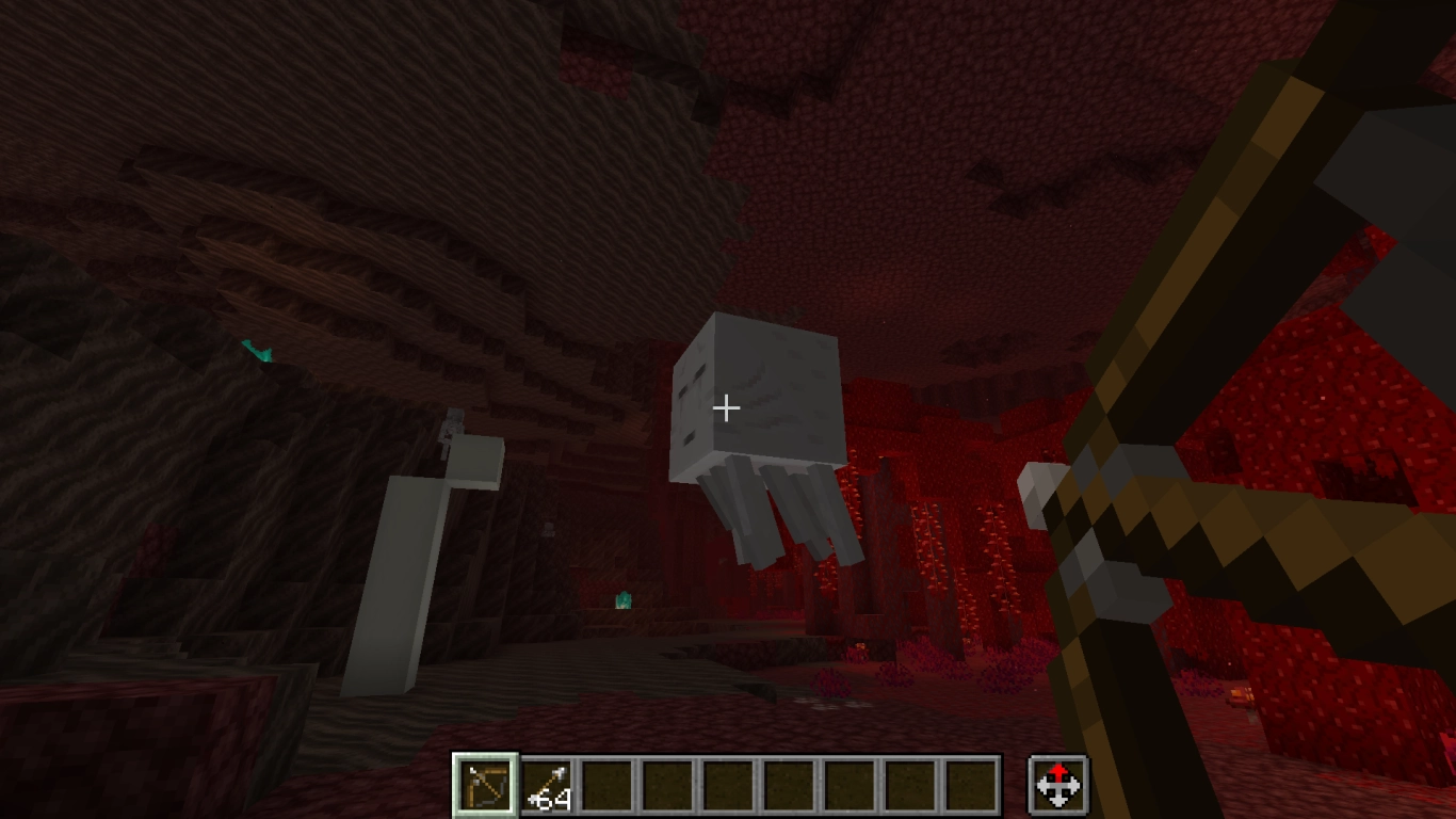 Taistelu ghastia vastaan jousella ja takaisin lyödyillä tulipalloilla Minecraftissa