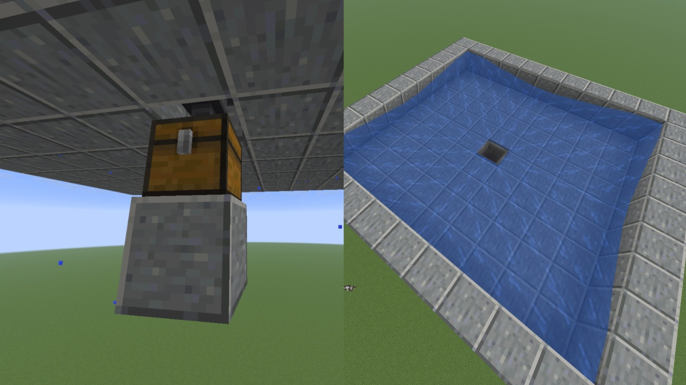 Vasca di raccolta con correnti d’acqua e tramoggia per la farm di resina