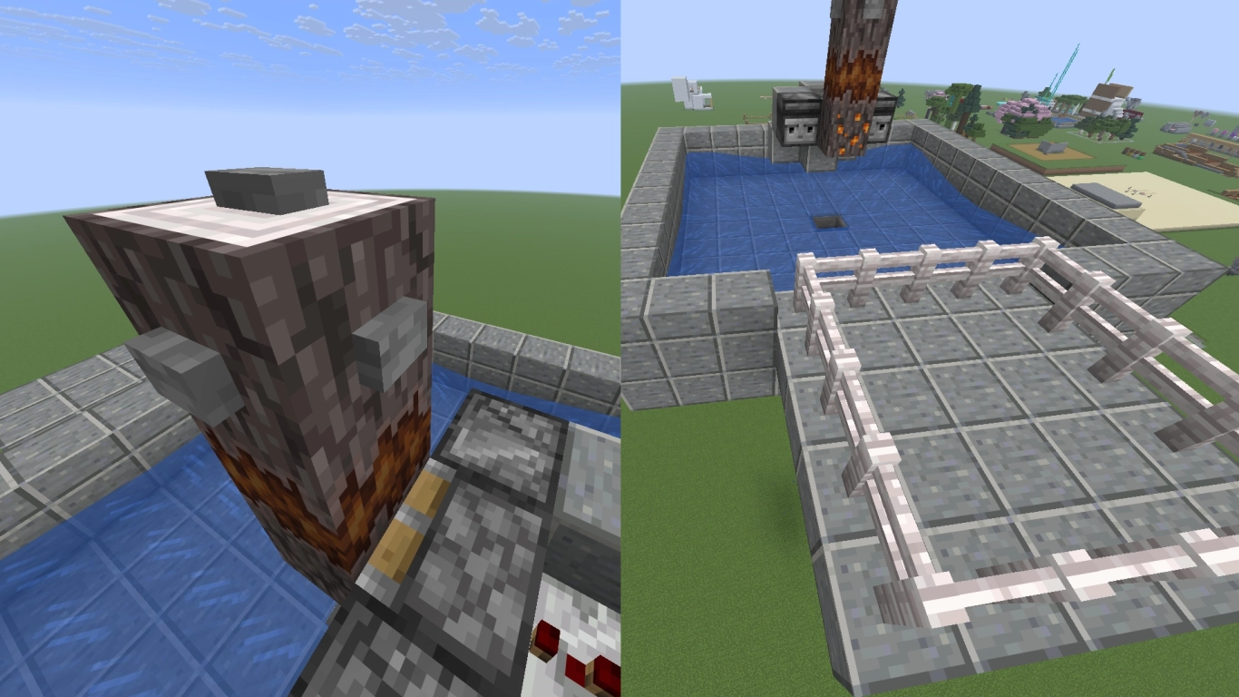 Piattaforma di spawn messa in sicurezza con lastre e staccionate nella farm di resina