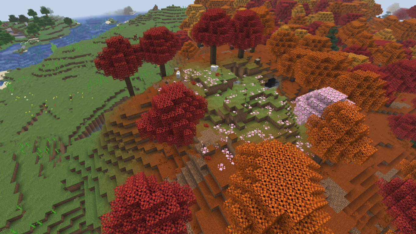 Locais da Floresta de Outono no Minecraft perto de planícies e bosques de cerejeiras
